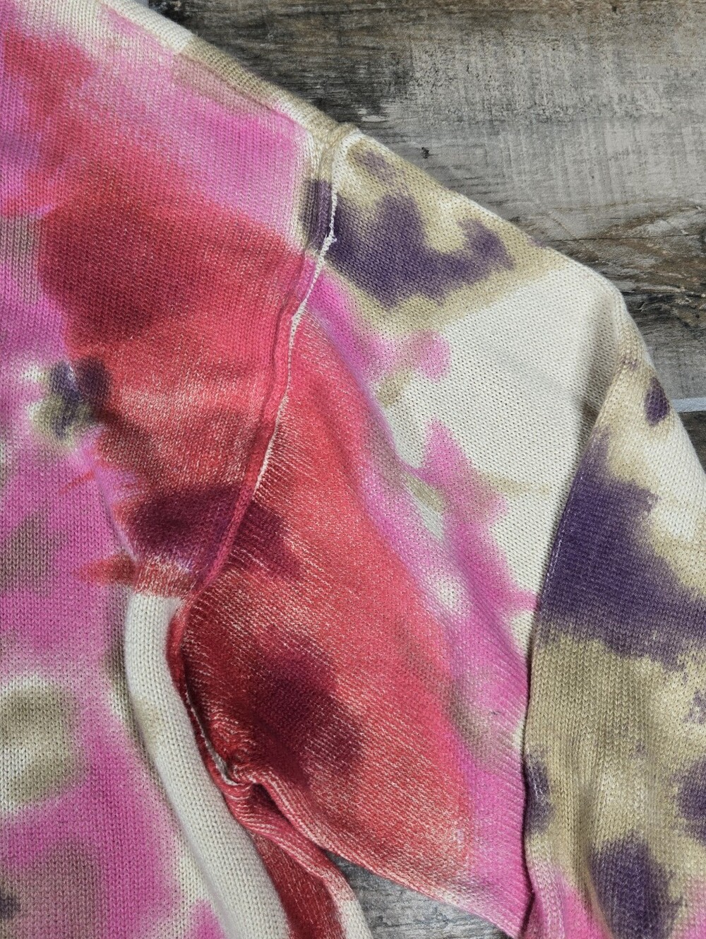 Natural Life Tie Dye Top L / XL Oversize Slouchy Sweatshirt Red Fuschia Cream - Picture 8 of 16